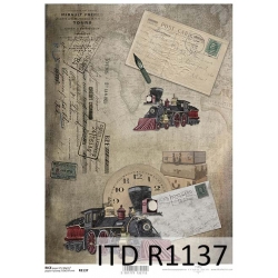 Papier ryżowy A4 R1137,lokomotywa,pociąg